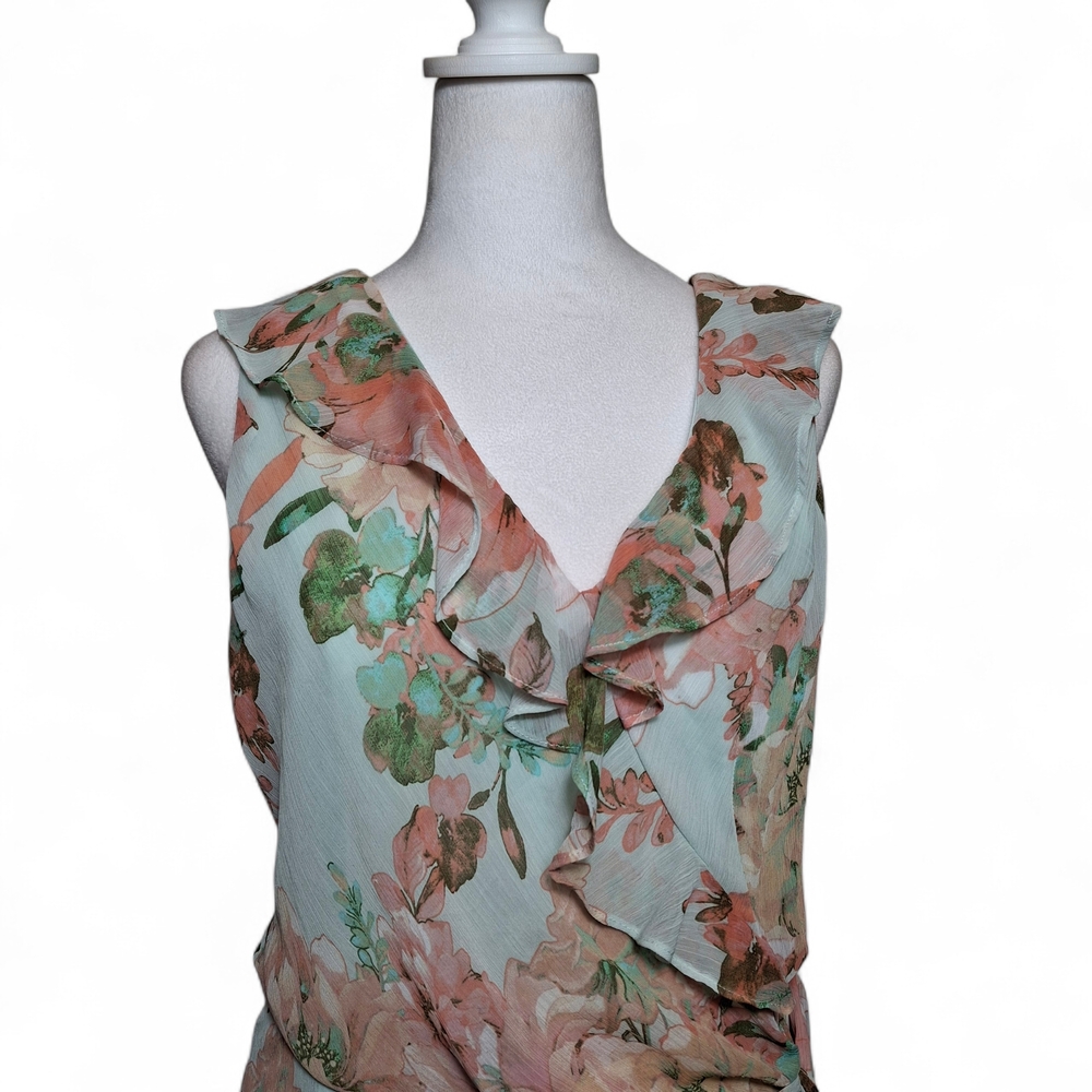 London Times Floral Sleeveless Maxi Dress - Size 12 - Wedding, Floral, Sheer - Picture 2 of 10